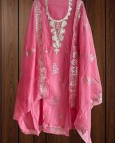 Elegant Mul Chanderi Un-Stitched Suit with Pita & Thread Embroidery Detailing
